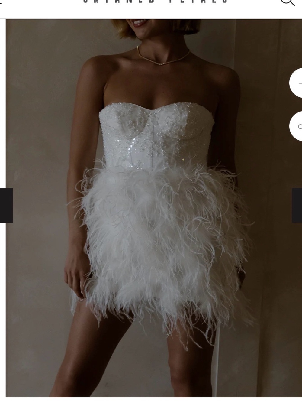 UNTAMED PETALS BY AMANDA JUDGE White Strapless Feather Mini Dress